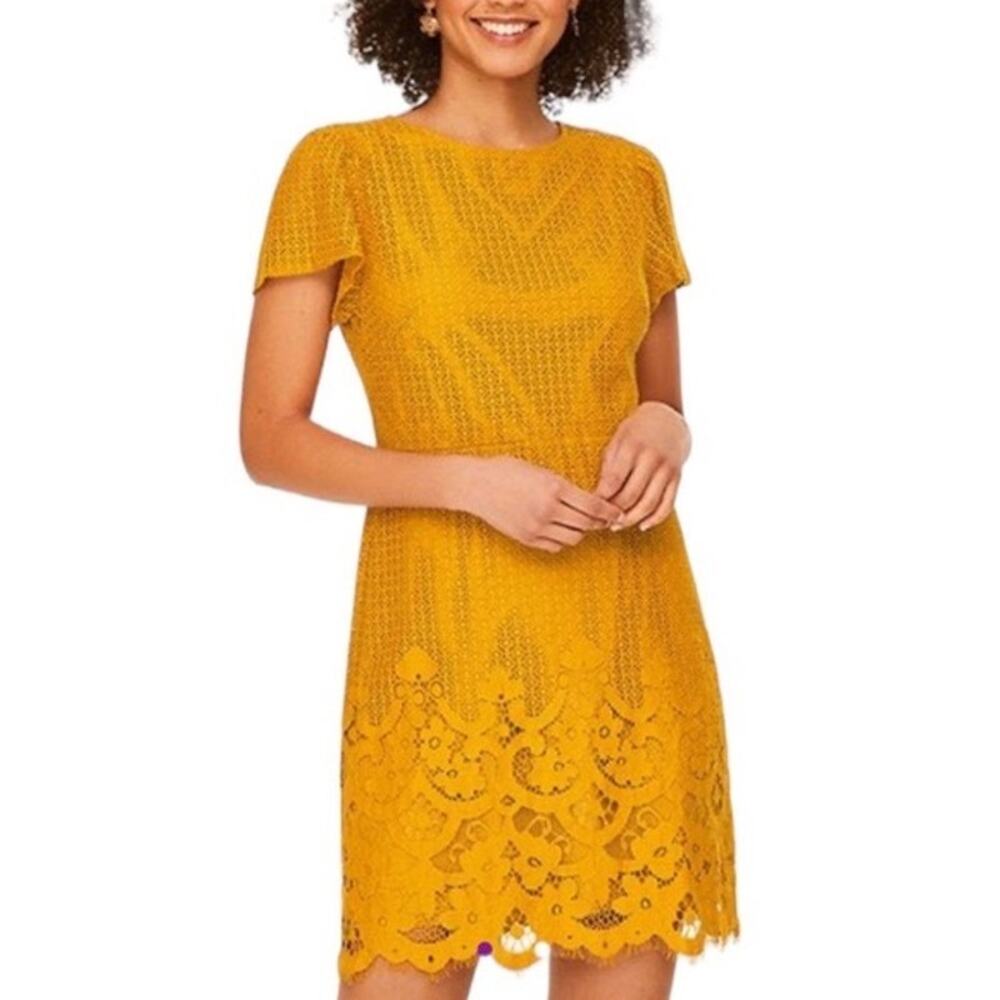 Ann Taylor Loft Lace Short Sleeve Dress Size S Small Mustard Yellow - Picture 7 of 7